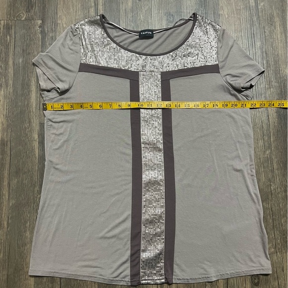 Taifun Sequined Detail Short Sleeve Round Neck Beige Top Shirt Holiday Party L - Picture 9 of 9